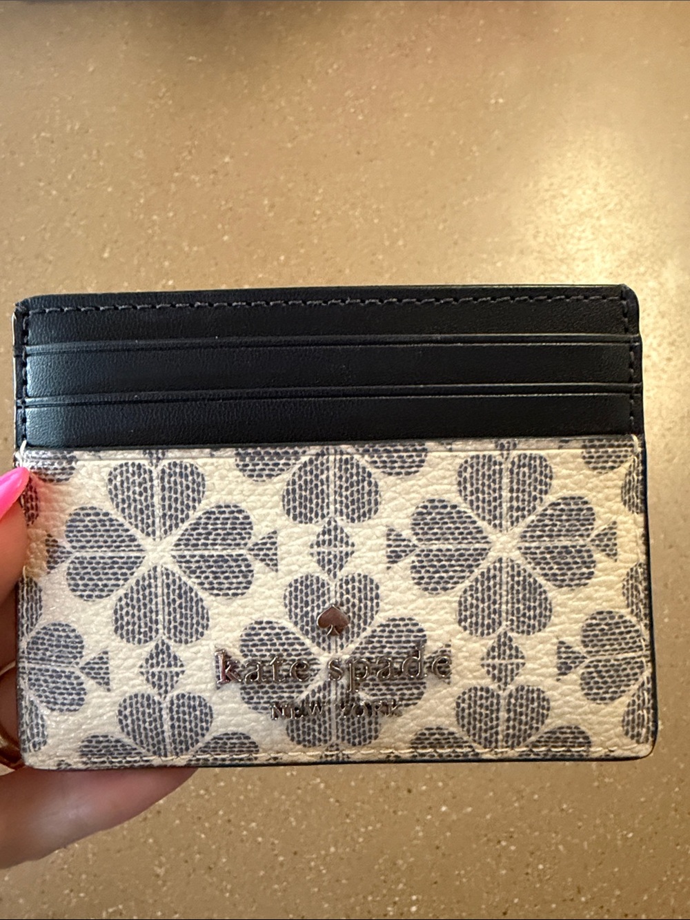 kate spade Navy and White Floral Logo Card Holder